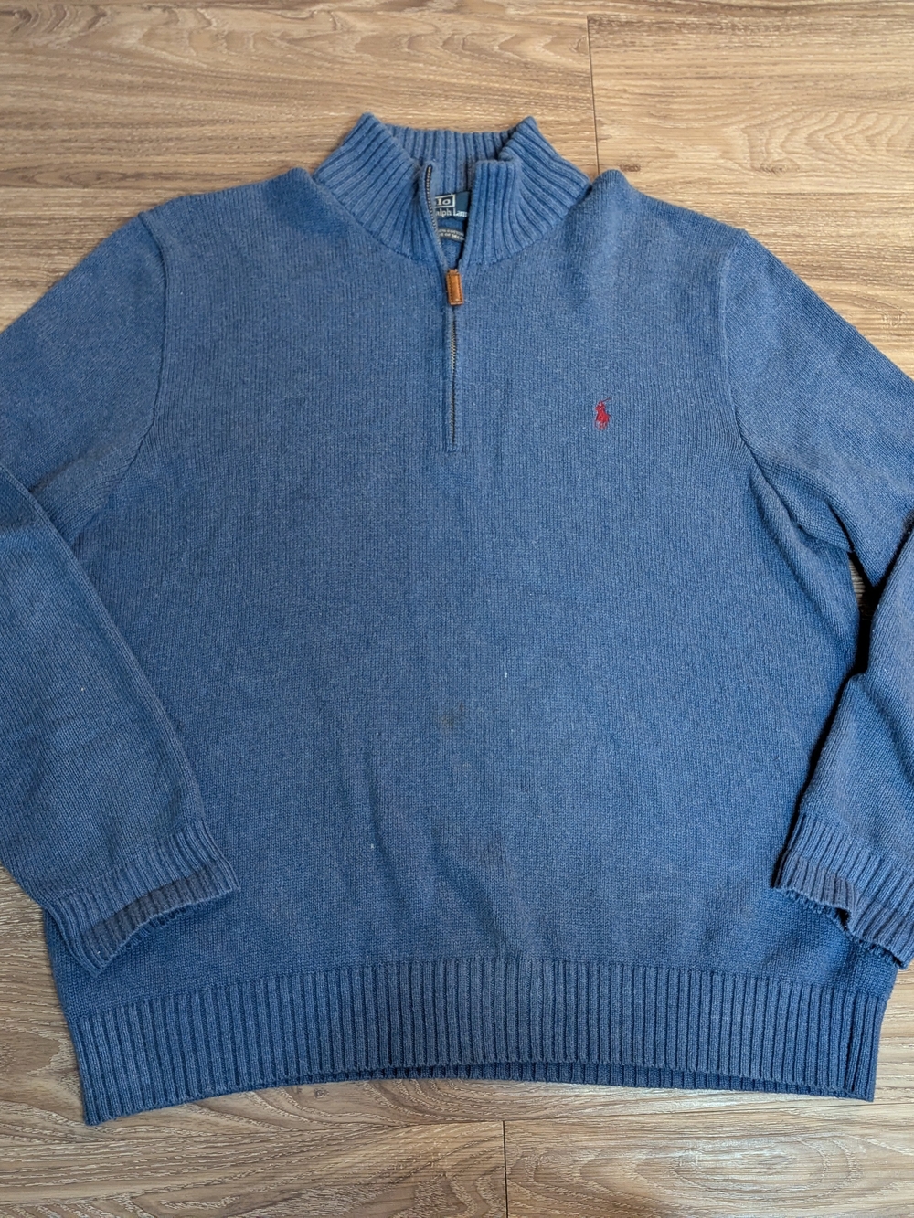 Polo by Ralph Lauren Vintage Blue Quarter Zip Sweater with Red Pony XL